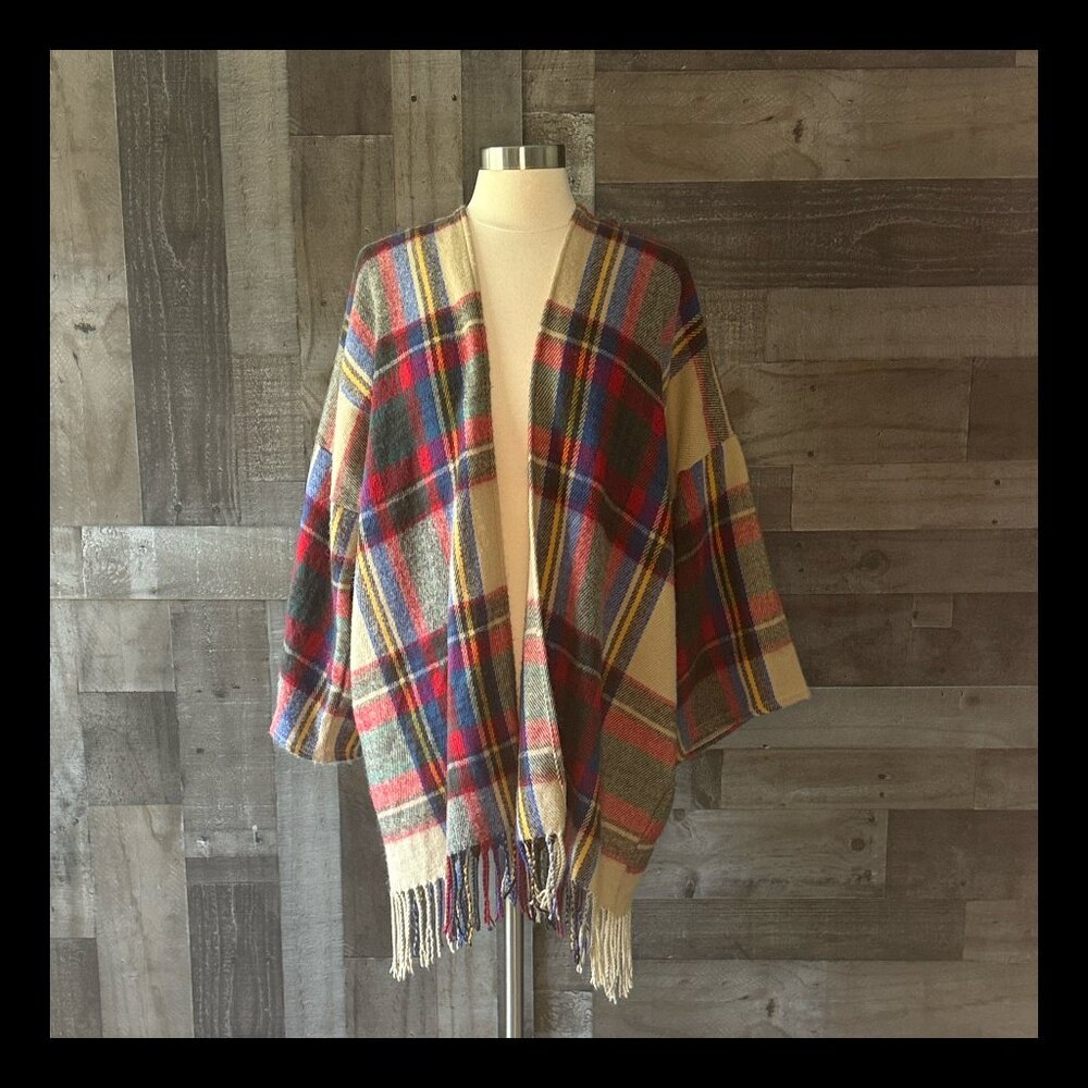 Anthropologie Do Everything In Love rainbow plaid cardigan OS coastal cowgirl
